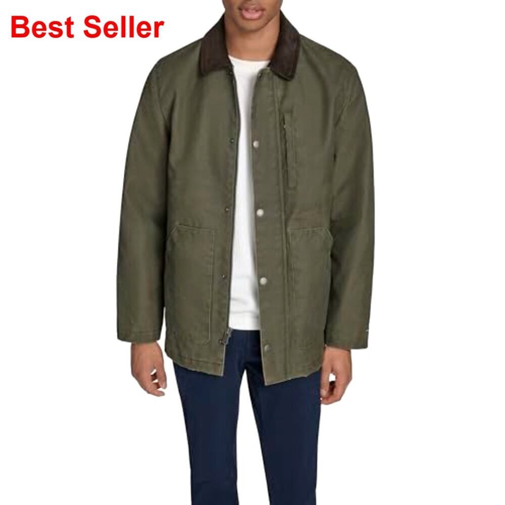 Men's Corduroy Collar Field Jacket, Snap Closure, Multiple Pockets - Picture 7 of 7